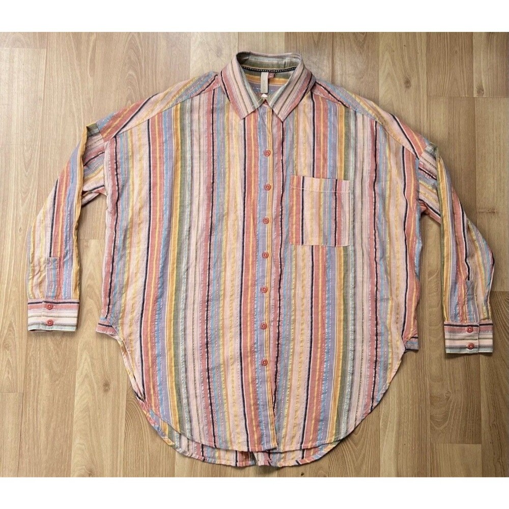 Pilcro and the Letterpress Anthropologie Metallic Striped Button Down Size Small